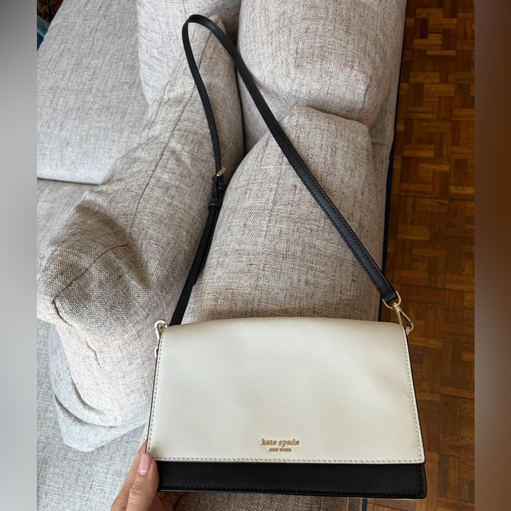 kate spade Two-Tone Leather Crossbody in Ivory and Black